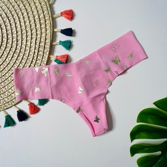 Victoria's Secret Sexy Illusions No Show Thong Panty Pink Flora Butterfly M NEW - Picture 5 of 7